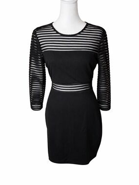 Lulus Black Sheer Stripe Waist Dress